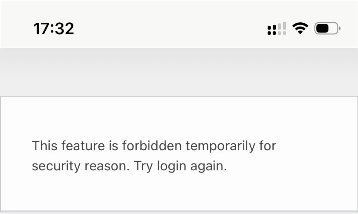 Meldung beim Aufruf von mensamax/login: „This feature is forbidden temporarily for security reason. Try login again.“