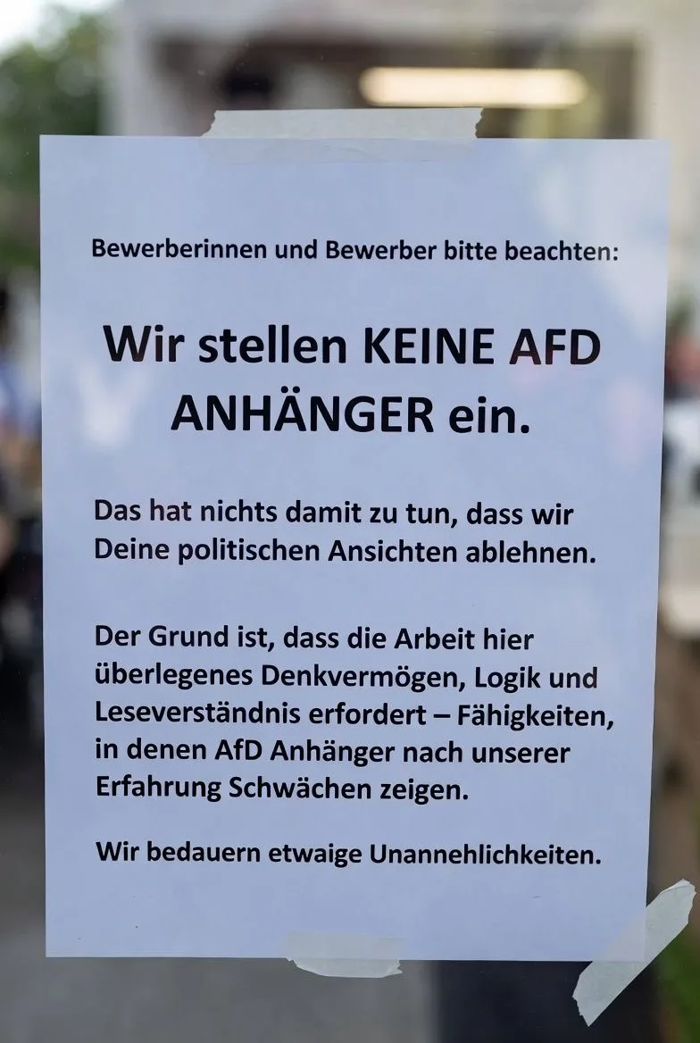 Aushang, wir stellen keine afd-anhänger ein.....