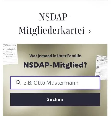 Bildschirmfoto einer Suchmaske der NSDAP-Mitgliederkartei auf sueddeutsche.de