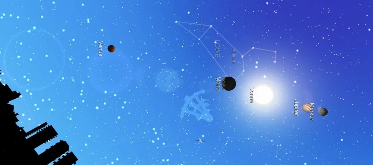 Konjunktion von Venus, Mond, Sonne, Jupiter und Merkur am 13.08.26